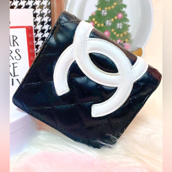 Chanel Cambon Line Bifold Wallet Black Pink CC Matelasse Leather - Picture 1 of 17